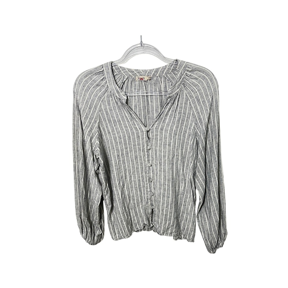 Faherty Button Front Top Womens Small Blue White Striped Linen Blend WTF2208-IER